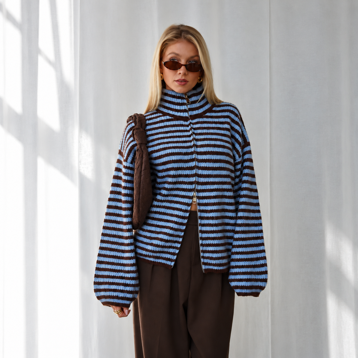 The Colette Striped Zip Cardigan