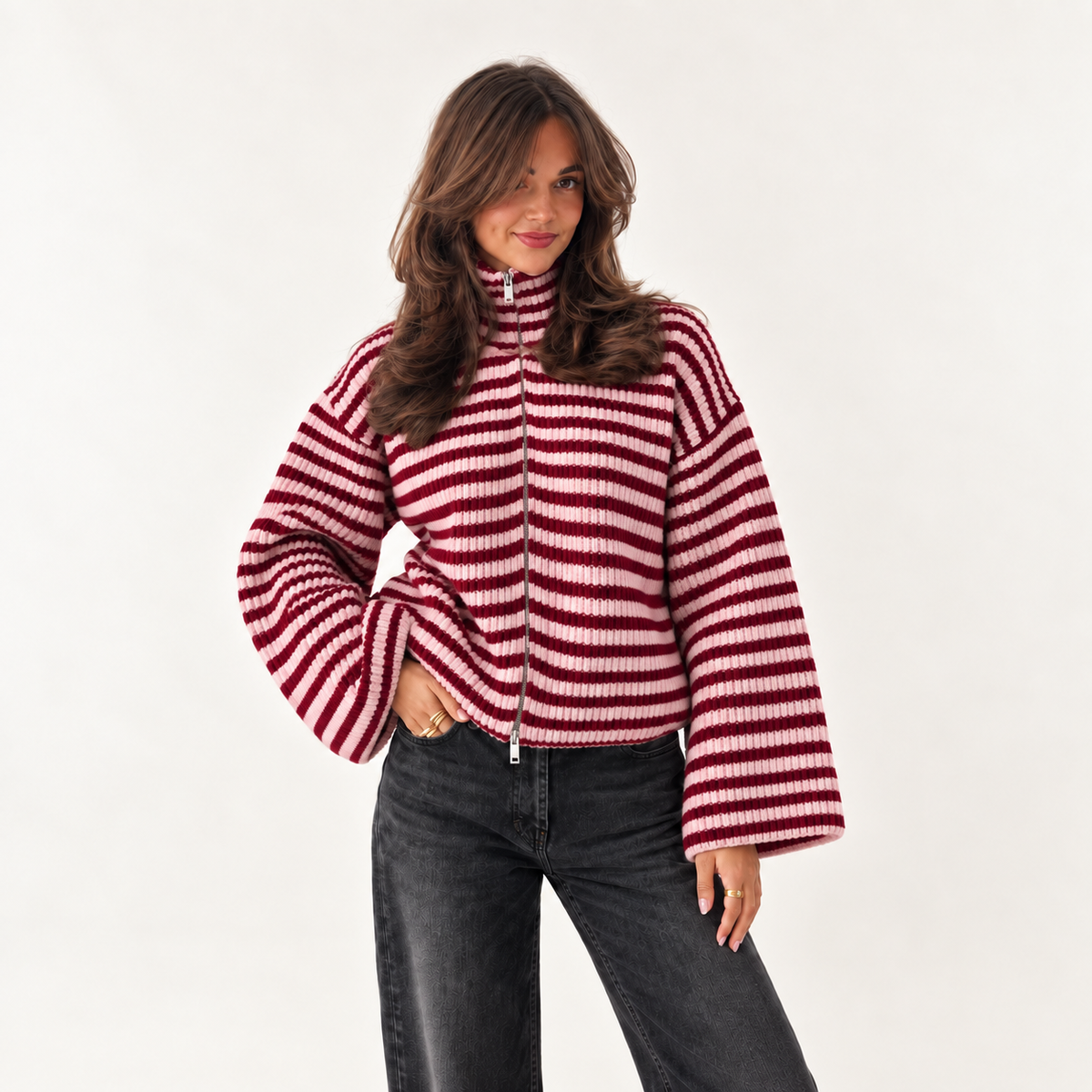 The Colette Striped Zip Cardigan