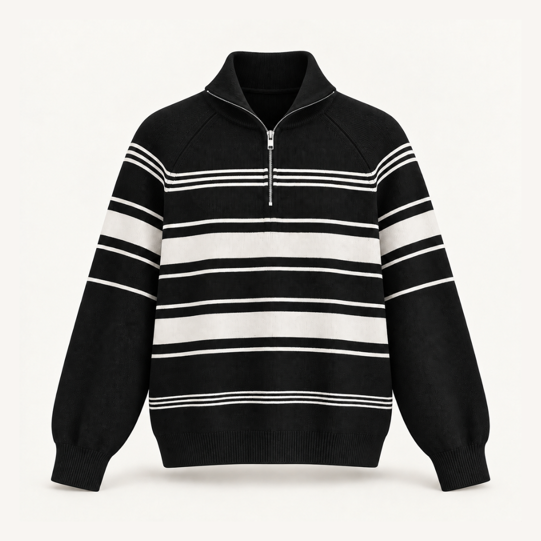 The Simone Striped Half-Zip Sweater