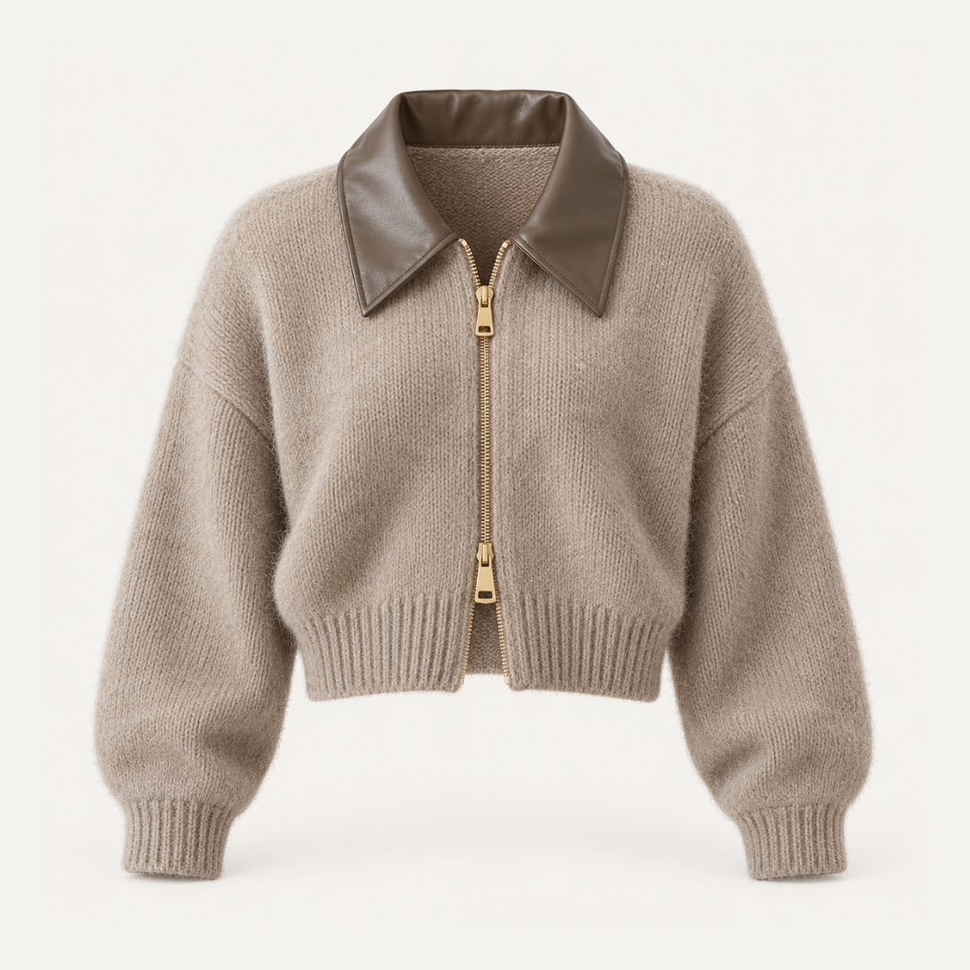 The Elodie Faux Leather Collar Knit Jacket